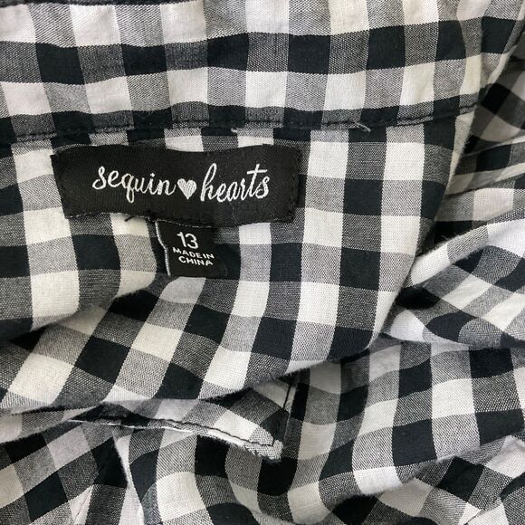 Sequin Hearts Rodeo Western Dress Jr. Size 13 Boho Front twist button gingham - Picture 3 of 12